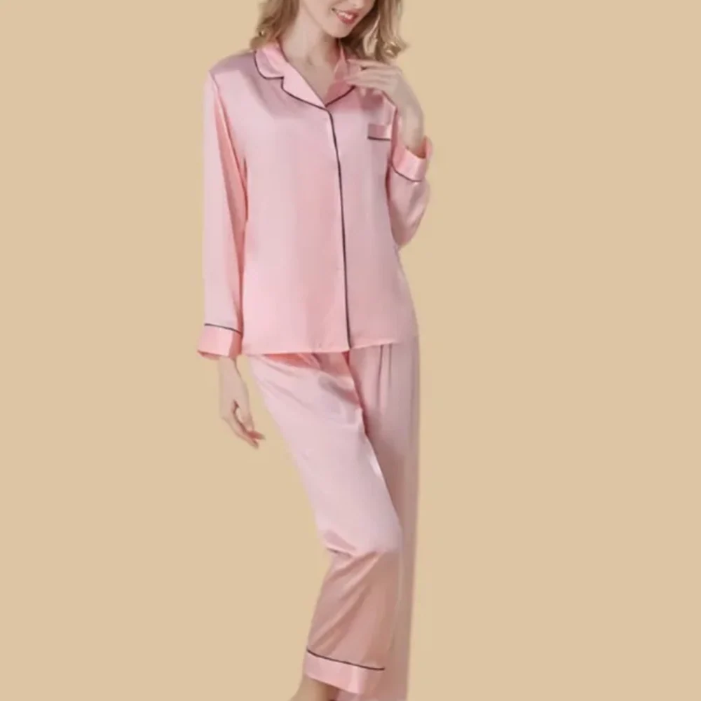 100% Mulberry Silk 16Momme Lapel Collar Long Sleeve Button Up Women&