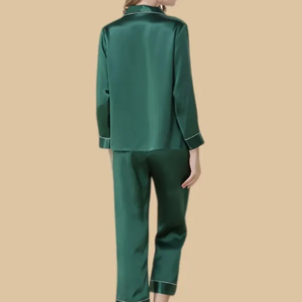 100% Mulberry Silk 16Momme Lapel Collar Long Sleeve Button Up Women&