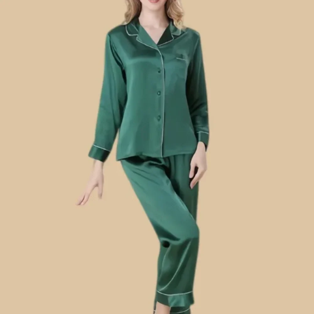 100% Mulberry Silk 16Momme Lapel Collar Long Sleeve Button Up Women&