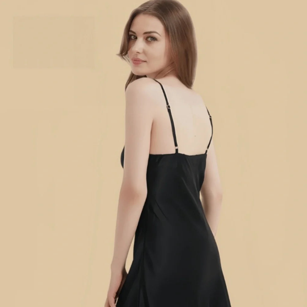 100% Mulberry Silk 16Momme Spaghetti Strap V-Neck Short Nightgown
