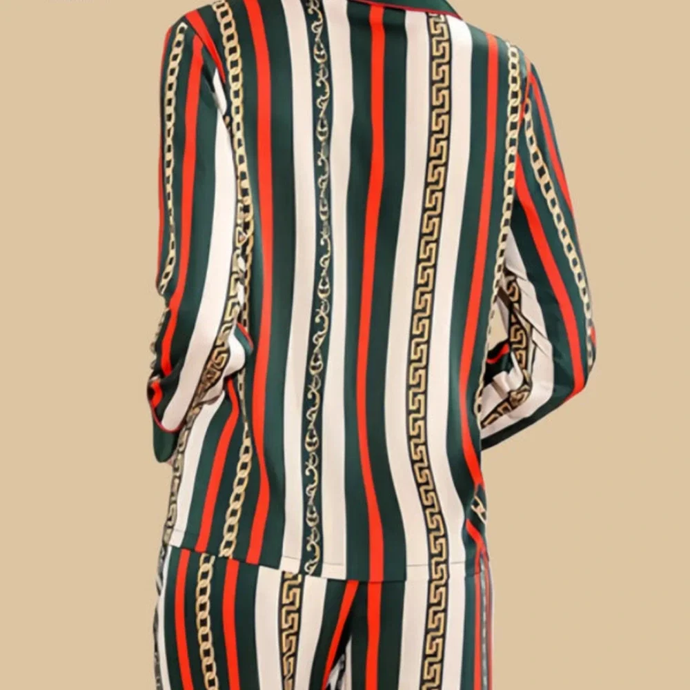 100% Mulberry Silk 19Momme Chain-Stripe Printed Women&