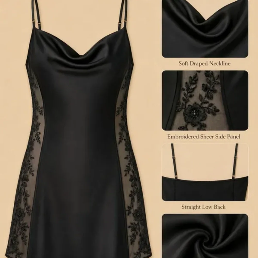 100% Mulberry Silk 19Momme Embroidered Spaghetti Strap Nightgown & Robe Set