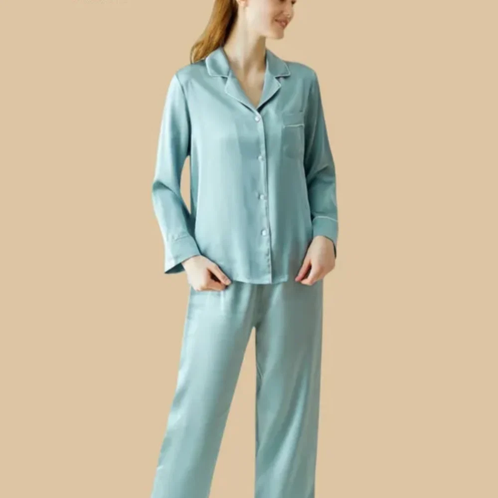 100% Mulberry Silk 19Momme Long Sleeve Button Up Women&