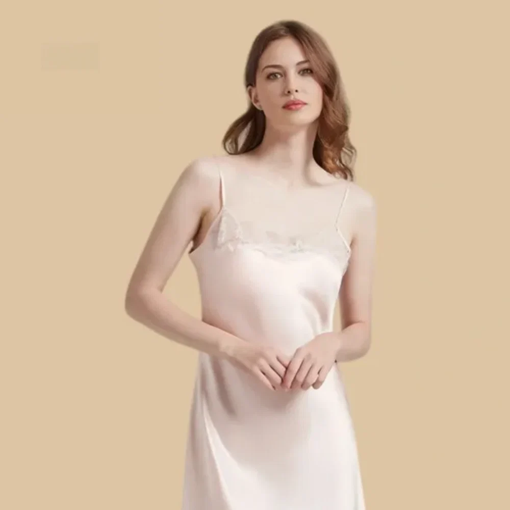 100% Mulberry Silk 19Momme Nightgown & Robe Set with Lace Trim Design