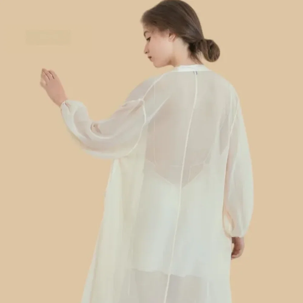 100% Mulberry Silk 19Momme Silk V-neck Nightgown & Kimono Robe with Tie Design