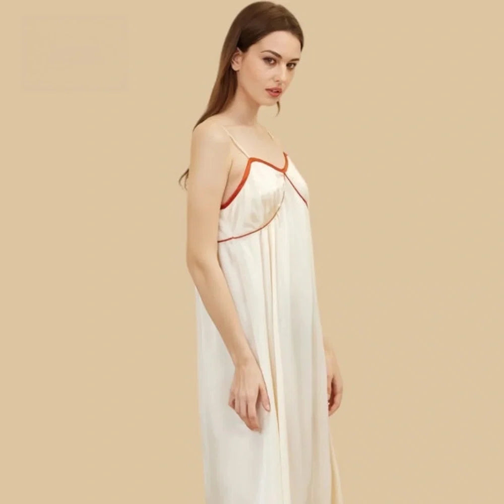100% Mulberry Silk 19Momme Spaghetti Strap V-Neck Midi Nightgown