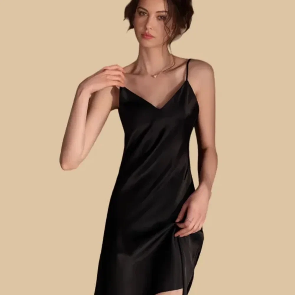 100% Mulberry Silk 19Momme Spaghetti Strap V-Neck Nightgown & Kimono Robe Set