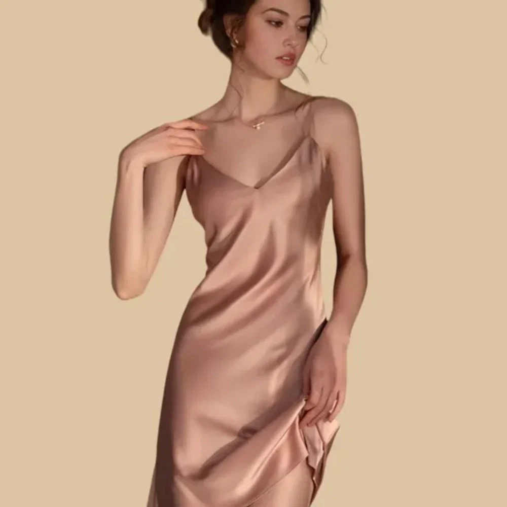 100% Mulberry Silk 19Momme Spaghetti Strap V-Neck Nightgown & Kimono Robe Set