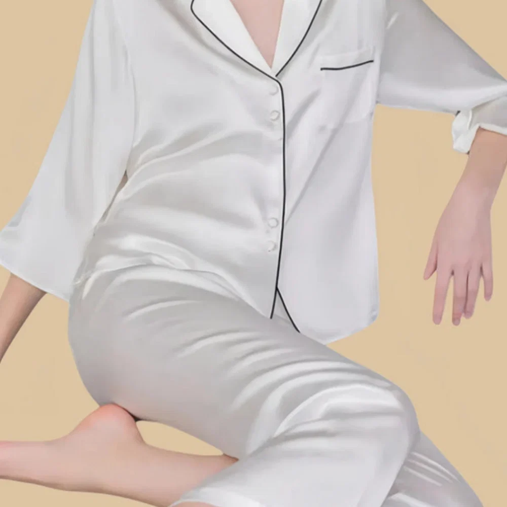 100% Mulberry Silk 19Momme Three-quarters Sleeve Women&