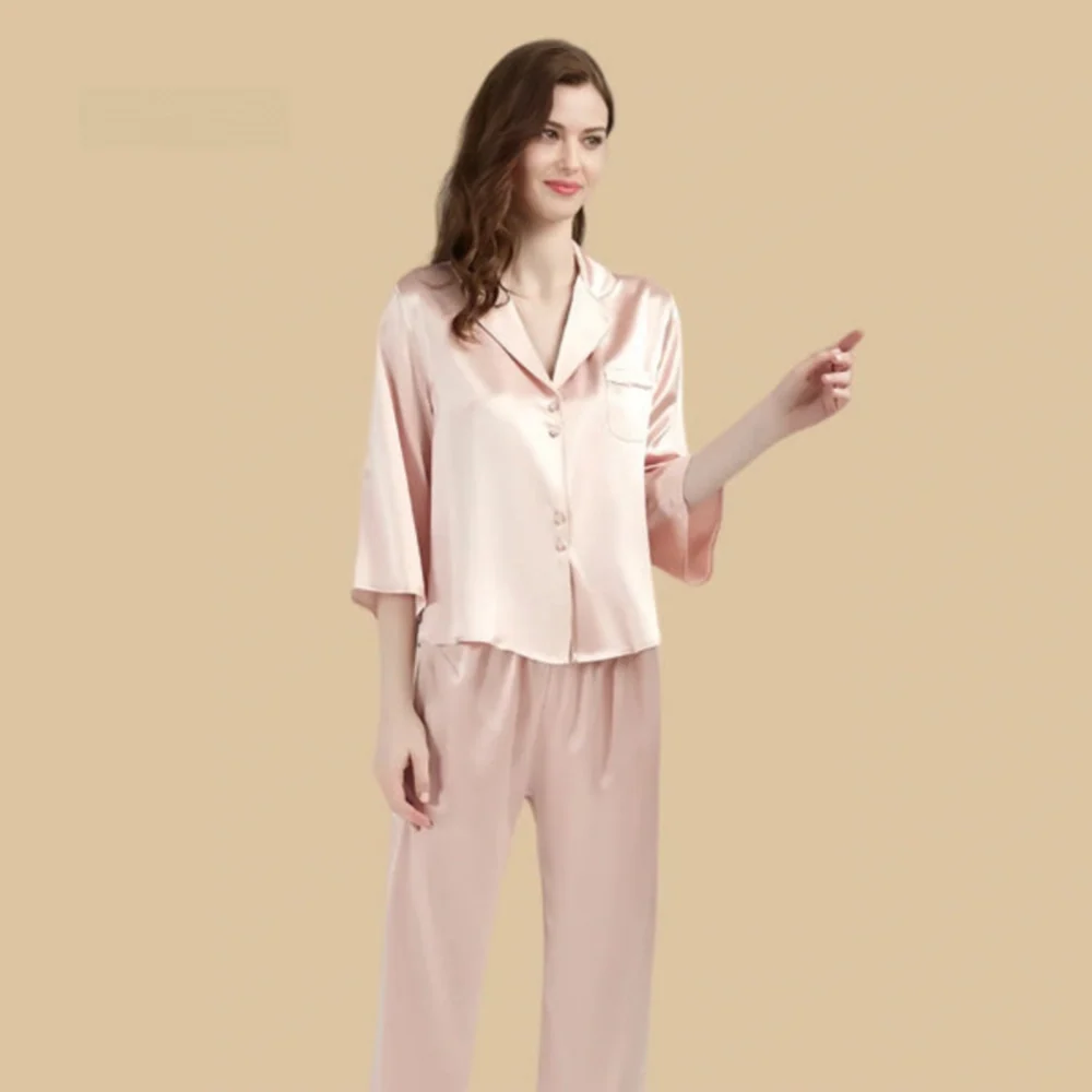 100% Mulberry Silk 19Momme Three-quarters Sleeve Women&