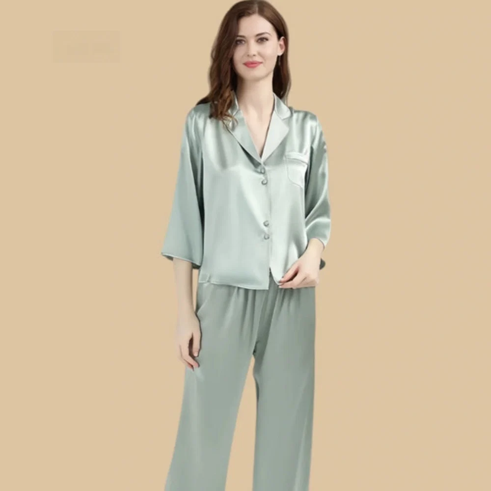 100% Mulberry Silk 19Momme Three-quarters Sleeve Women&