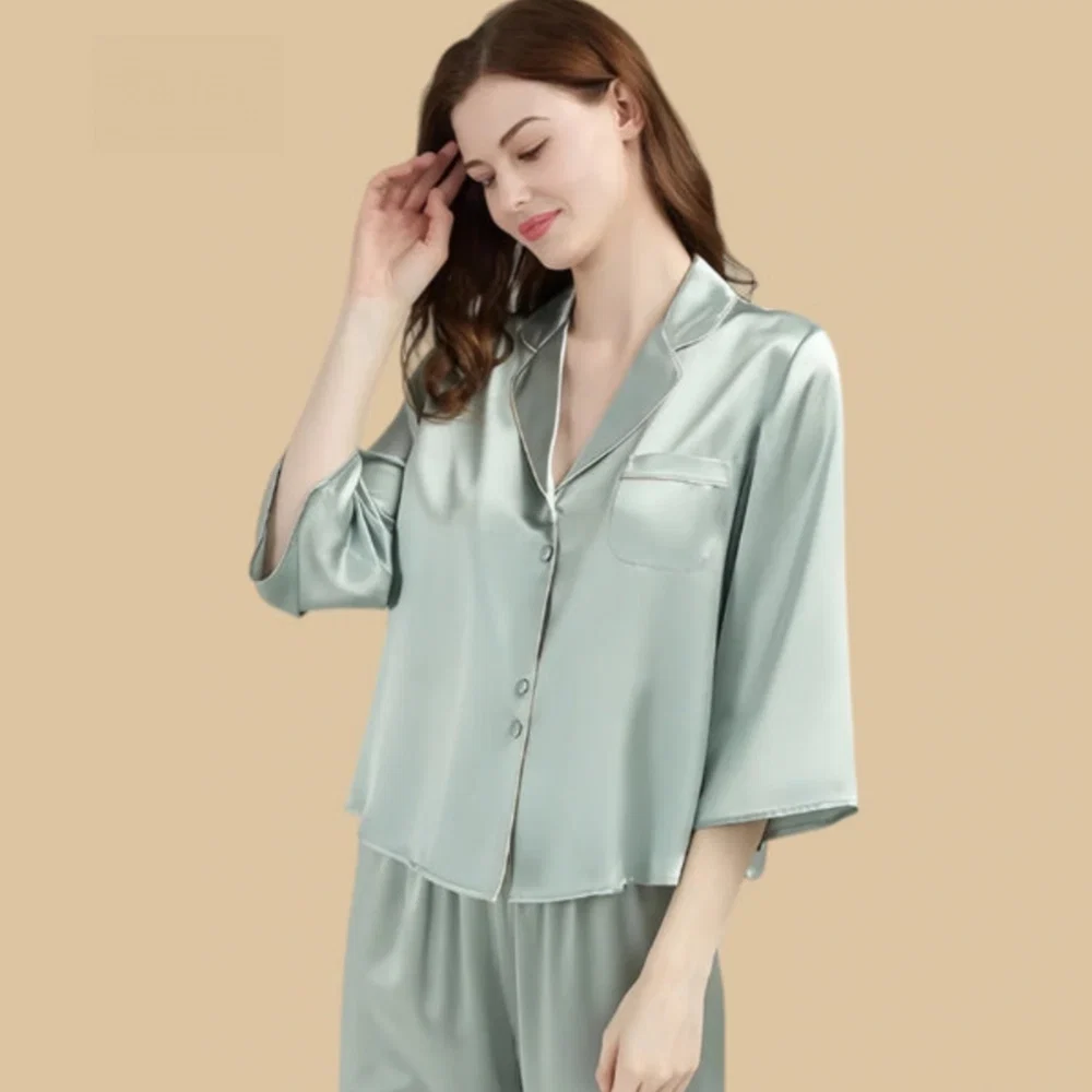 100% Mulberry Silk 19Momme Three-quarters Sleeve Women&