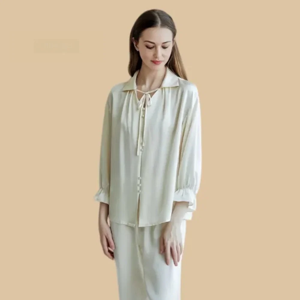 100% Mulberry Silk 19Momme Tie-Neck Women&