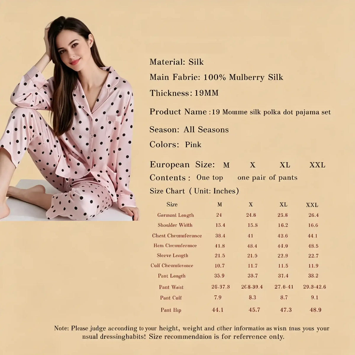 100% Mulberry Silk 19Momme Women&
