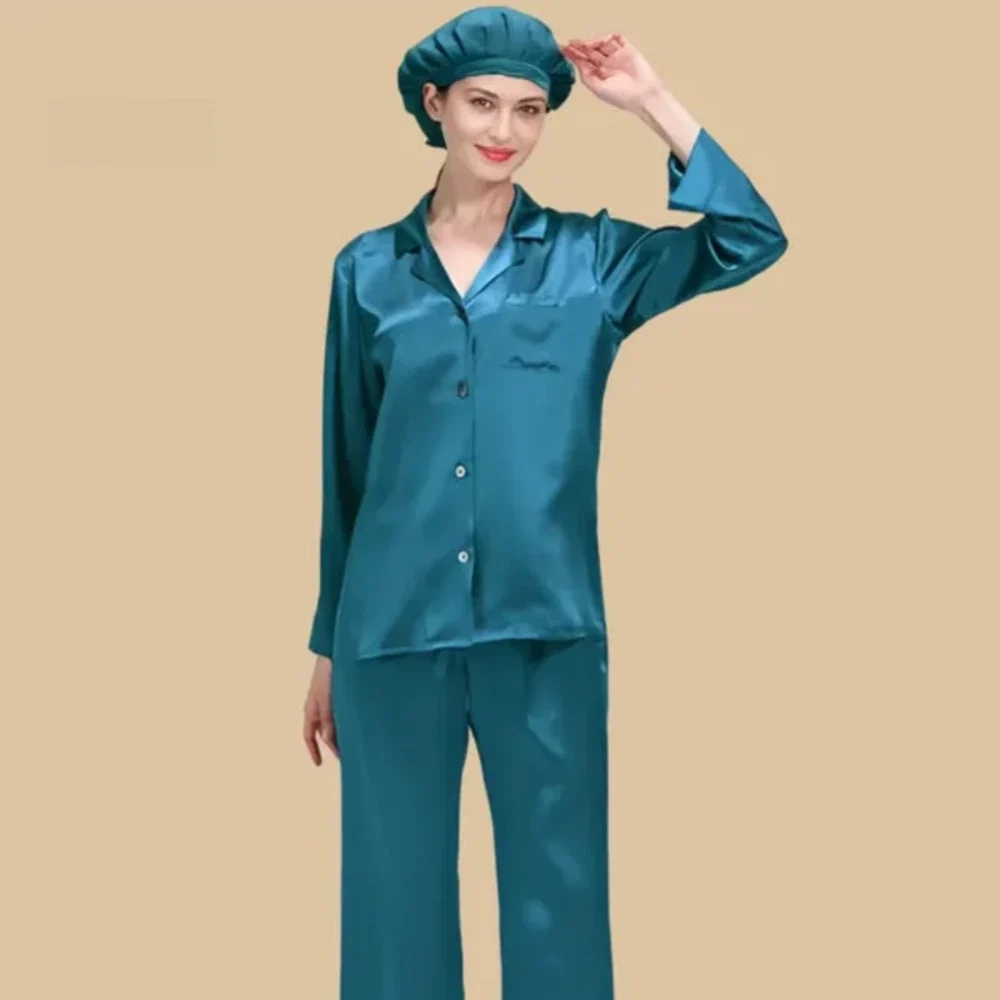100% Mulberry Silk 22Momme Long Sleeve Button-Up Pajamas Set for Women