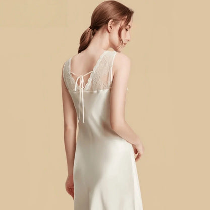 100% Mulberry Silk 16Momme Lace Strap Cowl Neck Nightgown