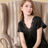 100% Mulberry Silk 16Momme Lace V-neck Short Nightgown with Side Slit Design