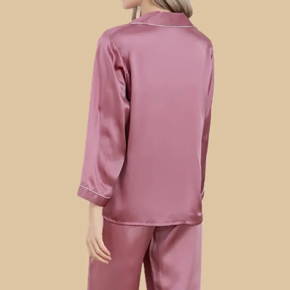 100% Mulberry Silk 16Momme Lapel Collar Long Sleeve Button Up Women&