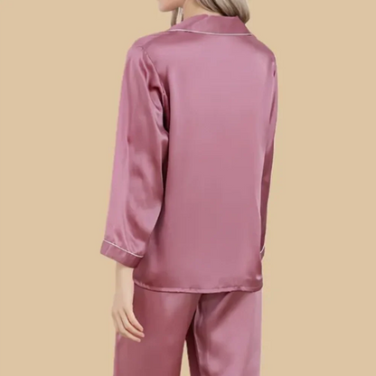 100% Mulberry Silk 16Momme Lapel Collar Long Sleeve Button Up Women&