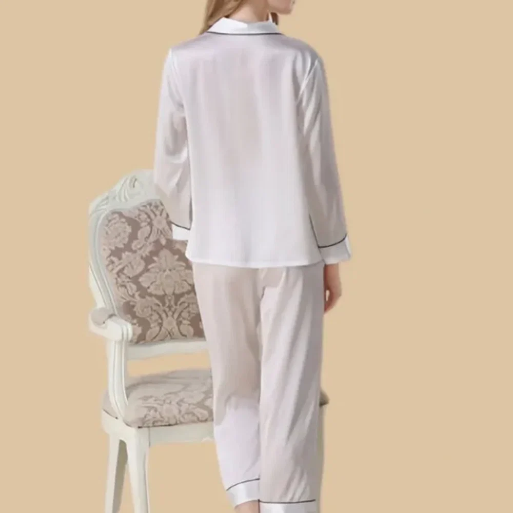 100% Mulberry Silk 16Momme Lapel Collar Long Sleeve Button Up Women&