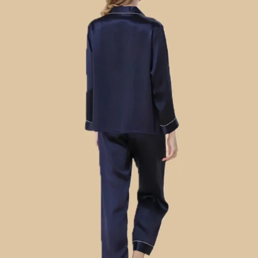 100% Mulberry Silk 16Momme Lapel Collar Long Sleeve Button Up Women&