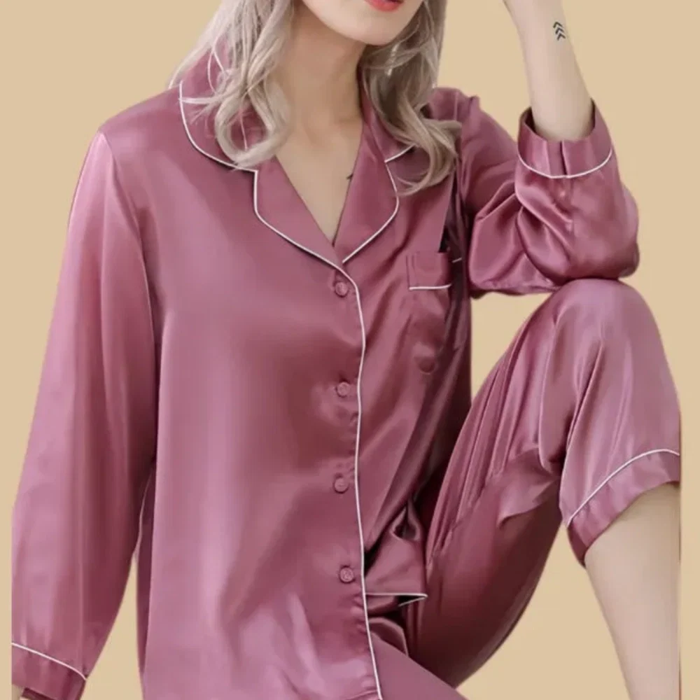 100% Mulberry Silk 16Momme Lapel Collar Long Sleeve Button Up Women&
