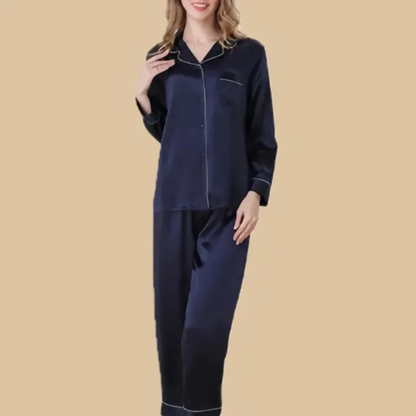100% Mulberry Silk 16Momme Lapel Collar Long Sleeve Button Up Women&