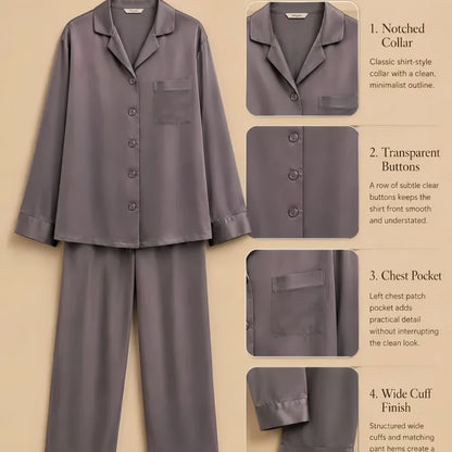 100% Mulberry Silk 16Momme Long Sleeve Button-Up Pajamas Set for Women