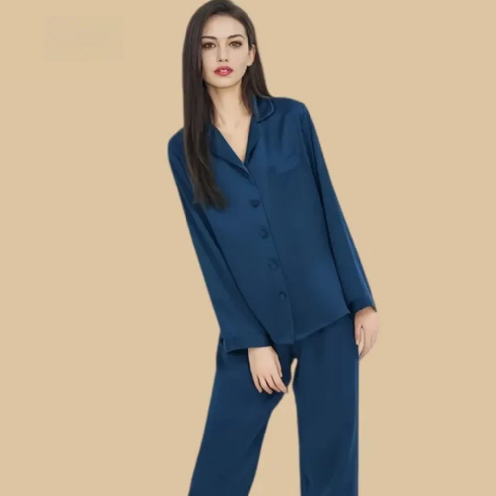 100% Mulberry Silk 16Momme Long Sleeve Button-Up Pajamas Set for Women