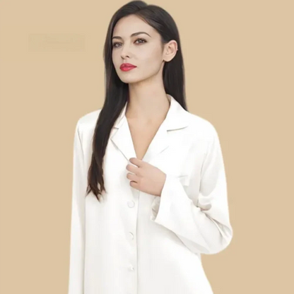 100% Mulberry Silk 16Momme Long Sleeve Button-Up Pajamas Set for Women
