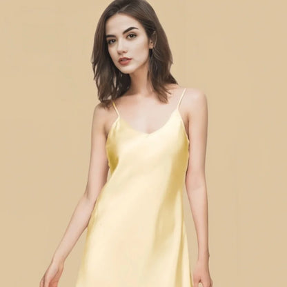 100% Mulberry Silk 16Momme Spaghetti Strap V-Neck Mini Nightgown
