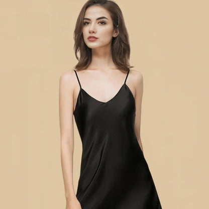 100% Mulberry Silk 16Momme Spaghetti Strap V-Neck Mini Nightgown