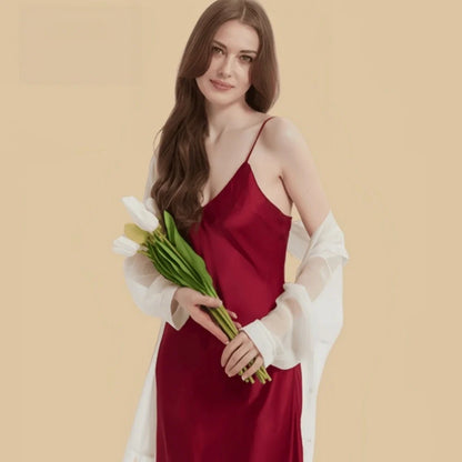 100% Mulberry Silk 16Momme Spaghetti Strap V-Neck Short Nightgown