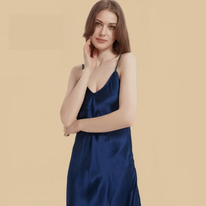 100% Mulberry Silk 16Momme Spaghetti Strap V-Neck Short Nightgown