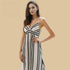 100% Mulberry Silk 16Momme Striped Spaghetti Strap Midi Nightgown with Side Slit Design