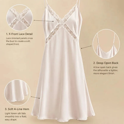100% Mulberry Silk 16Momme V-Neck Mini Nightgown with Open Back