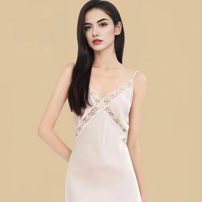100% Mulberry Silk 16Momme V-Neck Mini Nightgown with Open Back