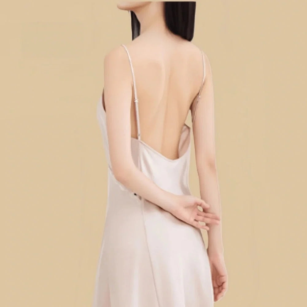 100% Mulberry Silk 16Momme V-Neck Mini Nightgown with Open Back
