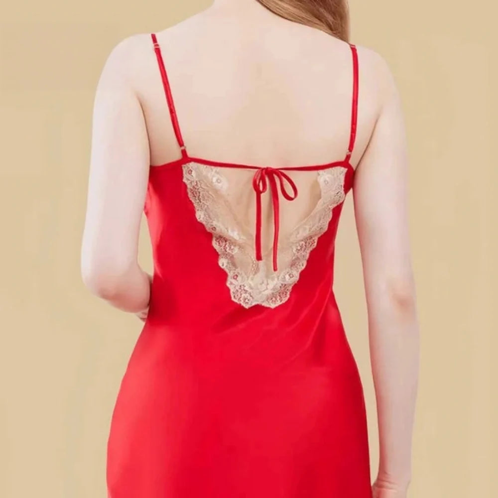 100% Mulberry Silk 16Momme V-Neck Nightgown &amp; Robe Set with Lace Design
