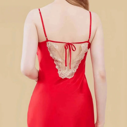 100% Mulberry Silk 16Momme V-Neck Nightgown &amp; Robe Set with Lace Design