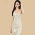 100% Mulberry Silk 16Momme V-neck Spaghetti Strap Midi Nightgown with Side Slit Design