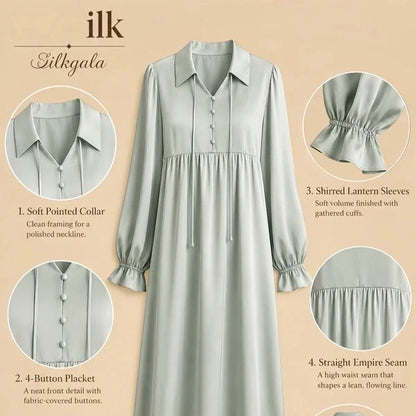 100% Mulberry Silk 16Momme Women Nightshirt with Lantern Sleeves Design