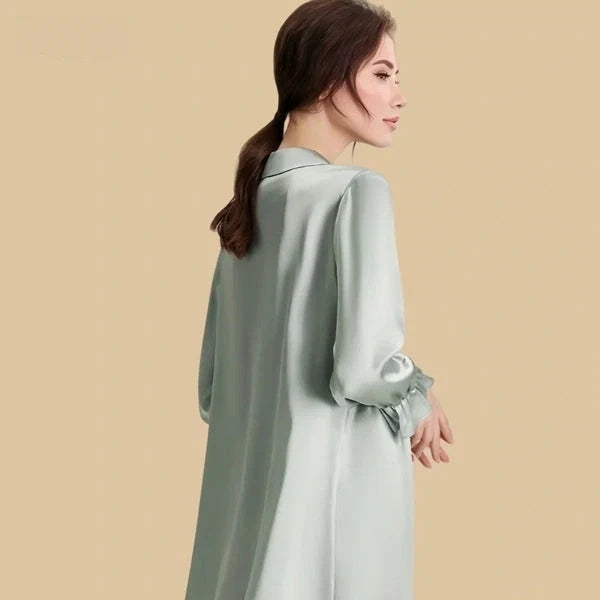 100% Mulberry Silk 16Momme Women Nightshirt with Lantern Sleeves Design