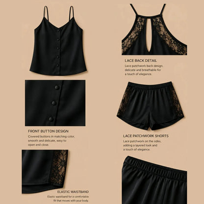 100% Mulberry Silk 19Momme Camisole Set with Lace Design