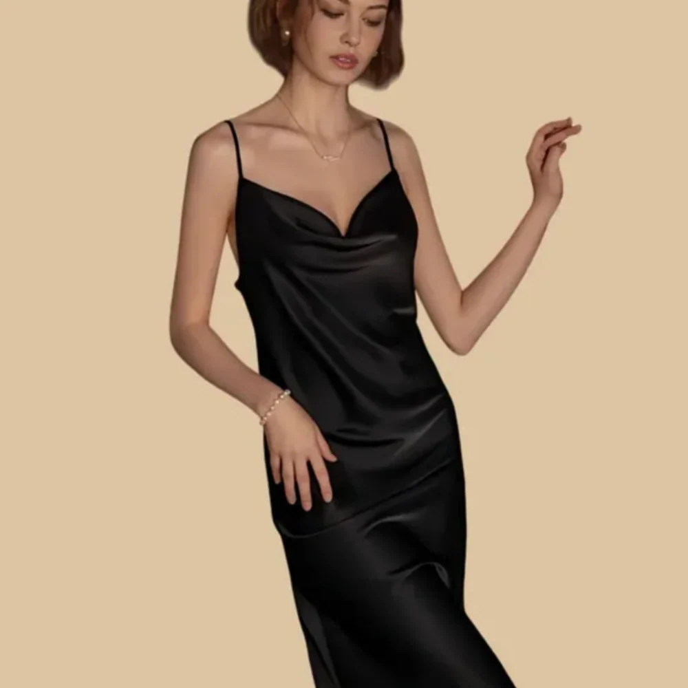 100% Mulberry Silk 19Momme Cowl Neck Spaghetti Strap Midi Nightgown &amp; Kimono Robe Set