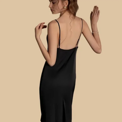 100% Mulberry Silk 19Momme Cowl Neck Spaghetti Strap Midi Nightgown &amp; Kimono Robe Set