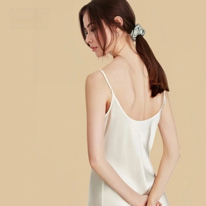 100% Mulberry Silk 19Momme Cowl Neck Spaghetti Strap Short Nightgown