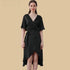 100% Mulberry Silk 19Momme Crossover V-neck Midi Nightgown with Flutter Sleeves and Wrap Hem