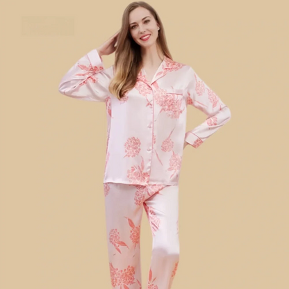 100% Mulberry Silk 19Momme Floral Print Long Sleeve Women&