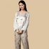 100% Mulberry Silk 19Momme Floral Printed Long Sleeve V-Neck Pullover Pajamas Set